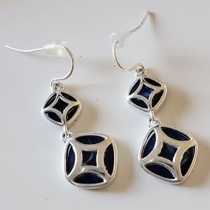 Navy and silver drop earrings